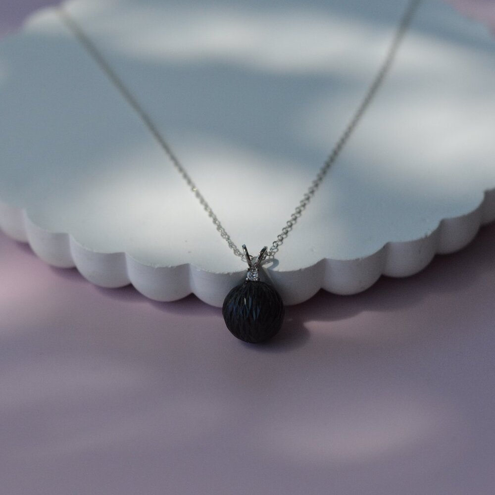 19.5" Tahitian Pearl Carved Necklace - Sterling Silver